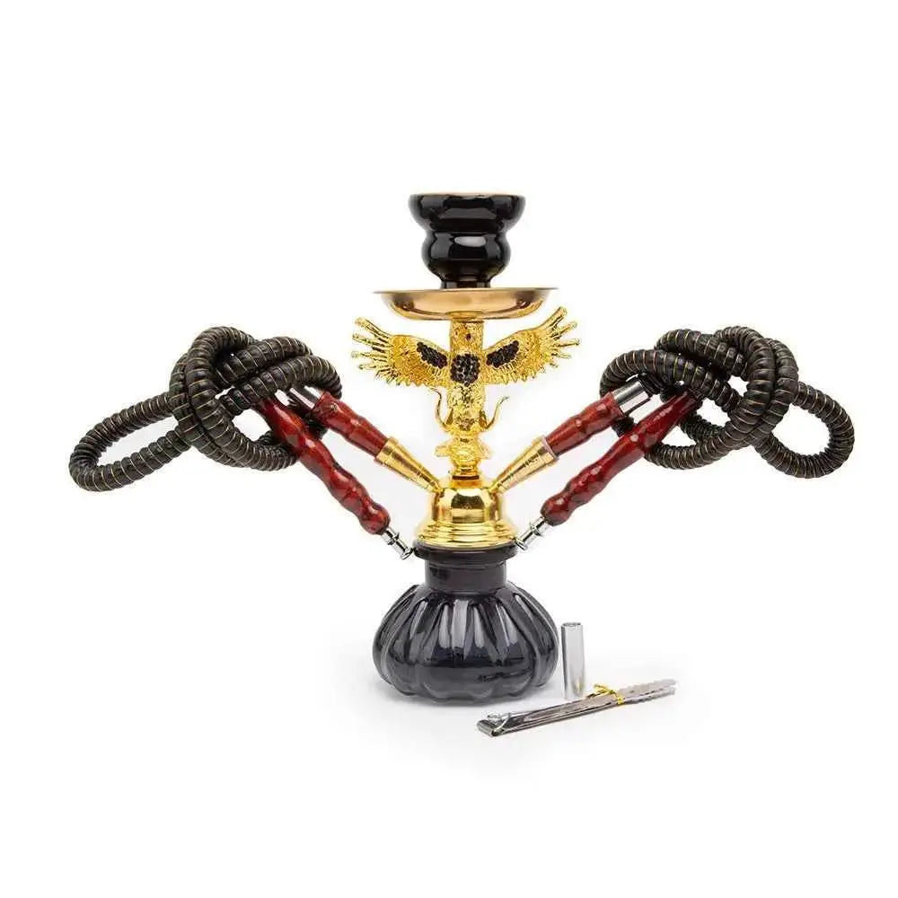 Black Shisha Hookah - Double Pipes, Glass & Metal, Elegant Lounge Design