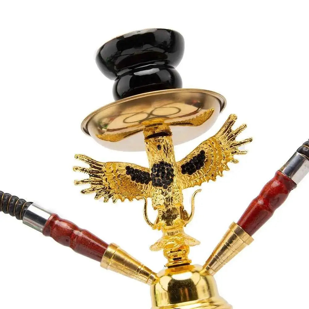 Black Shisha Hookah - Double Pipes, Glass & Metal, Elegant Lounge Design