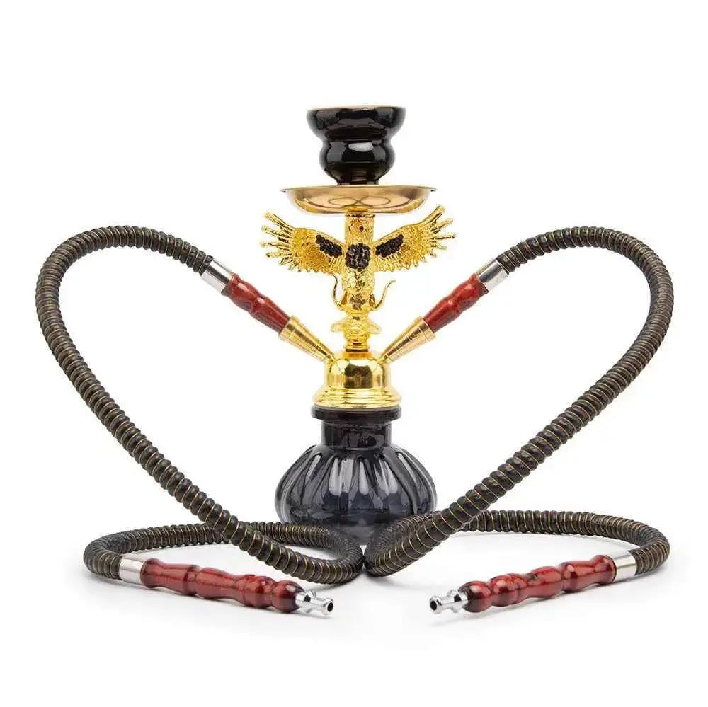 Black Shisha Hookah - Double Pipes, Glass & Metal, Elegant Lounge Design